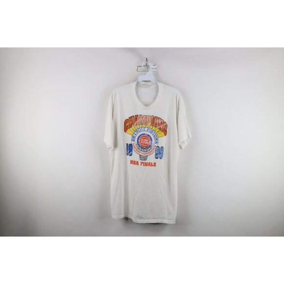 Vtg 90s Mens XL Distressed Bad Boys Detroit Pistons Basketball T-Shirt White USA